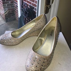Nicole gold rhinestone wedge heels